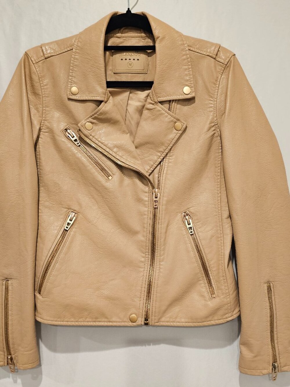 BLANKNYC Faux Leather Moto Jacket Baige Tan Women's Size M Biker